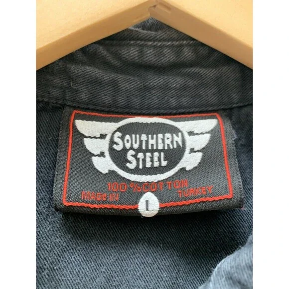 Easy Riders Southern Steel Biker Large Black Denim Vest Mechanic Grunge Y2K Goth - Picture 6 of 9